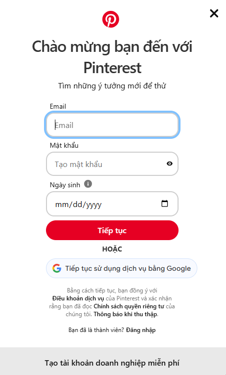 Đăng ký bằng Google