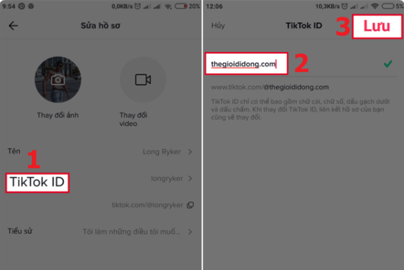 Thay đổi TikTok ID